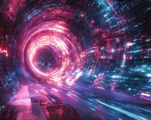 Poster - Vibrant tunnel filled with neon lights creating a futuristic atmosphere for an exciting journey