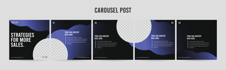 Wall Mural - editable instagram carousel post layout set, social media marketing microblog template design, tips 