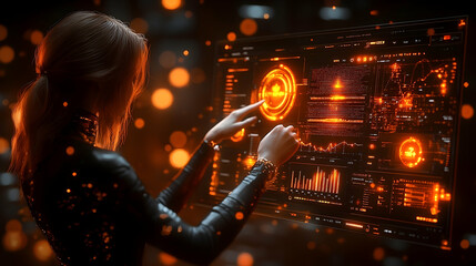 Poster - Woman interacts with futuristic holographic interface