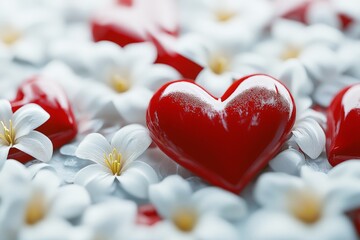 Aufkleber - Heart-shaped decoration surrounded by white flowers creates a romantic atmosphere for special occasions