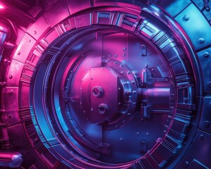 Poster - Metal door bathed in pink light creating a modern aesthetic with a unique and captivating ambiance