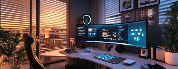 Poster - Professional desk setup with a modern computer and accessories in a contemporary workspace