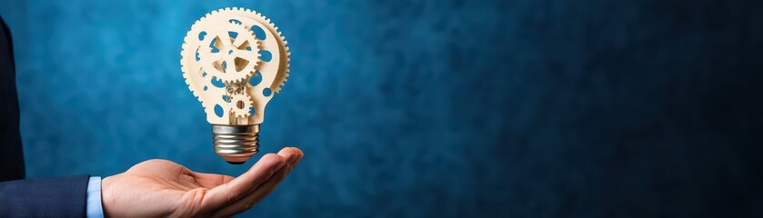 Poster - Innovative Business Concept with Light Bulb and Gears in Professional Hand