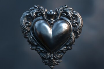 Aufkleber - black ornate heart sculpture showcasing detailed craftsmanship against a soft gray background