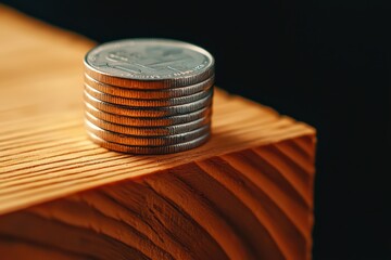 Poster - Conceptual Financial Risk and Opportunity with Coin Stack on Wooden Surface