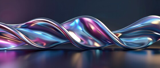 Poster - 3d render graphic abstract backgrounds smooth metallic wavy shapes blue purple pink colors dark grey