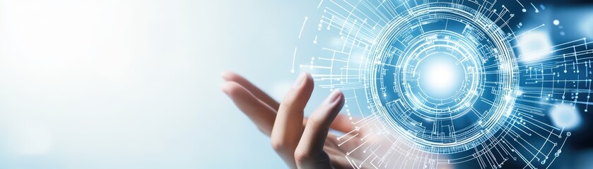 Poster - Innovative Digital Interface Concept with Hands and High-Tech Visual Elements
