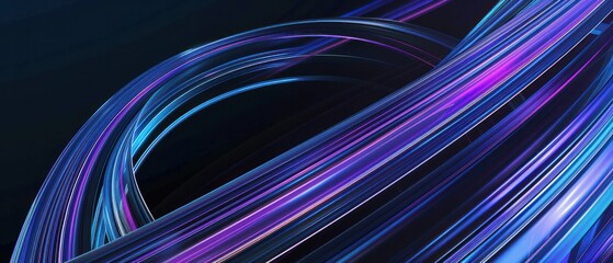 Fototapete - Speed line glowing light Abstract background with blue and purple glowing lines on dark black, closeup of curved light track