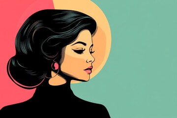 Poster - Woman in profile with vintage hairstyle and bold makeup against colorful background