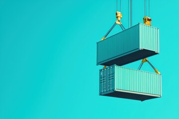 Poster - futuristic concept of smart port with ai controlled shipping containers against turquoise background
