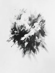 Poster - Abstract black and white ink painting with expressive brushstrokes centered on a white background
