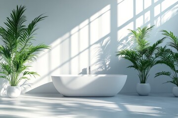 Aufkleber - Modern minimalist bathroom design with lush greenery and natural light creating a serene environment