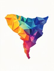 Poster - Abstract colorful triangular mosaic shape on white background. Geometric pattern. Modern artistic design. Vibrant rainbow colors. Isolated