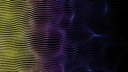 Poster - Abstract digital cyber wave made of particles and dots moves with big data visualization. Futuristic soft flow background
