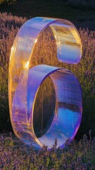 Poster - Abstract glass number six in lavender field at golden hour illumination