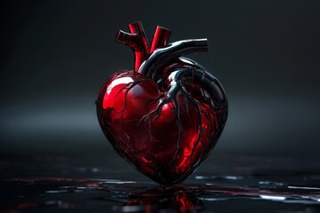 Poster - Realistic heart sculpture with intricate veins and a glossy finish on a dark background