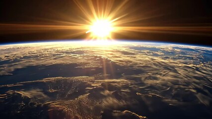 Wall Mural - breathtaking sunrise over earth as seen from outer space with vibrant colors and cloud formations, t