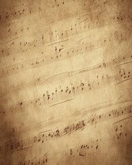 Poster - Aged paper with musical notation lines faded texture and sepia tones capturing vintage aesthetics and antique feel with scattered notes