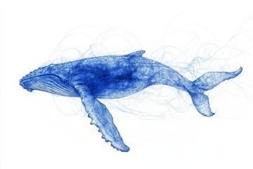 Aufkleber - Humpback whale gracefully swimming through ocean currents in vibrant blue hues