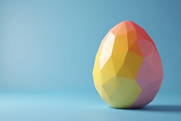 Aufkleber - Colorful geometric egg in pastel shades against a soft blue background showcasing modern design elements