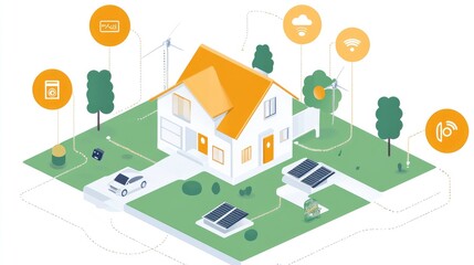 Poster - A clean energy smart grid with digital connections, integrating solar, wind, and battery storage solutions.