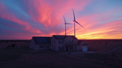 Poster - A clean energy smart grid with digital connections, integrating solar, wind, and battery storage solutions.