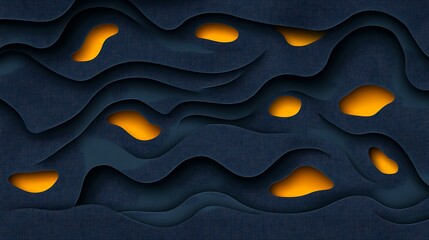 Aufkleber - Abstract layered wavy dark blue paper cut with golden glow design concept