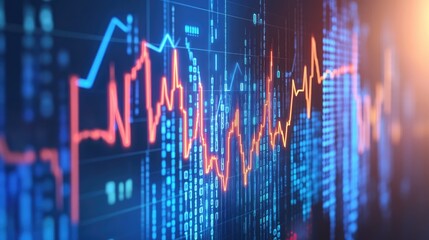 Poster - A digital business growth concept with upward-trending graphs and binary code overlays.