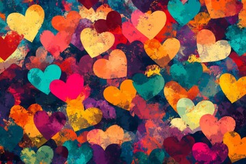 Aufkleber - Colorful hearts pattern fills the background with vibrant hues for a festive atmosphere