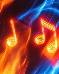 Poster - Glowing musical notes amidst fiery and icy abstract light trails evoking rhythm and harmony