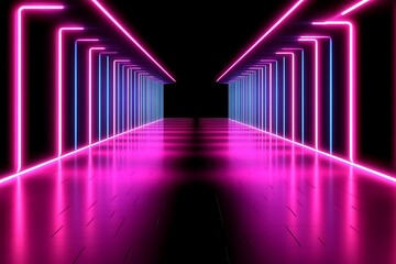 Poster - Abstract neon tunnel with vibrant pink and blue lights perspective concept