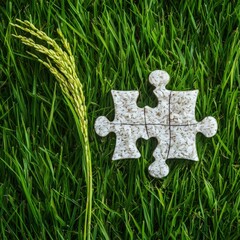 Poster - A creative representation of a rice stalk growing through a puzzle piece