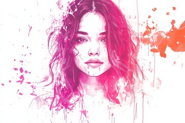 Poster - Artistic portrait of a woman with vibrant colors and expressive brush strokes capturing emotion and beauty