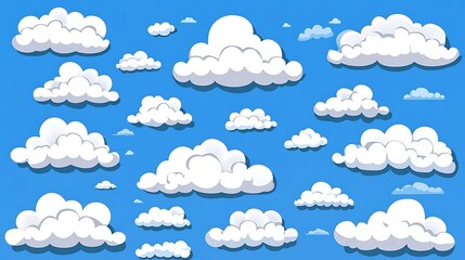 Aufkleber - Animated cartoon clouds collection floating on a vivid blue sky backdrop