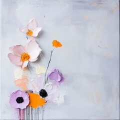 Poster - Colorful flowers rendered in structural acryl create a striking composition against a pale backdrop. Their vibrant hues enhance the artistic expression, inviting contemplation