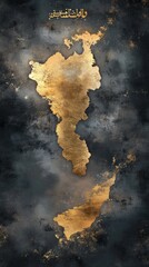 Poster - Abstract golden landmass design with sparkling texture against a dark smoky background