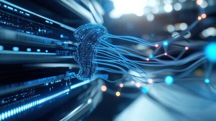 Poster - technological innovation in data networks digital space visual representation futuristic environment