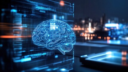 Poster - exploring the future of ai digital brain insights urban landscape technology visualization nighttime