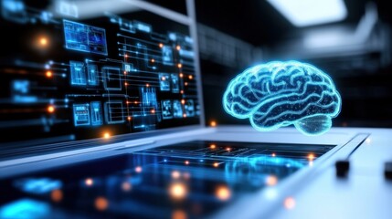 Poster - innovative brain simulation technology advances virtual lab digital illustration futuristic environm