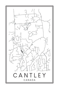 Hand drawn printable downtown road map poster of the Canadian city of CANTLEY on solid white background with city name