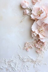 Poster - This artwork showcases soft pastel peonies and wildflowers, combining structural acrylic paint with handmade paper and delicate ink details, ideal for creative branding