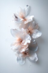 Poster - Translucent flowers seem to float in a vast white space, showcasing fragile petals enhanced with metallic silver and holographic details, creating an ethereal atmosphere