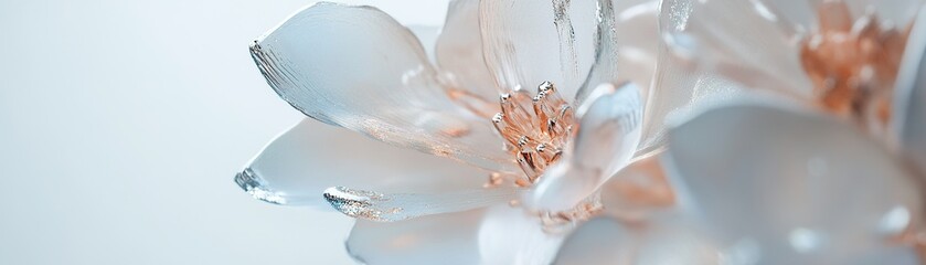 Poster - Translucent flowers appear to float in a vast white backdrop. Metallic silver and holographic accents enhance their fragility, creating a soft-focus, modern, and futuristic aesthetic