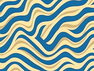 Aufkleber - Seamless Wave Pattern with Blue and Tan, Flowing Lines, Contemporary design