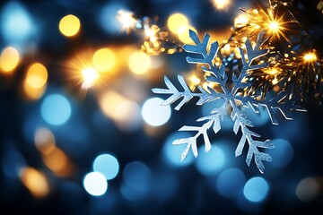 Poster - Sparkling snowflake ornament against dreamy festive lights backdrop
