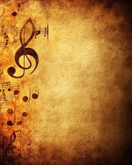 Poster - Antique musical score background texture with faded notes and symbols in warm tones creating a vintage artistic design
