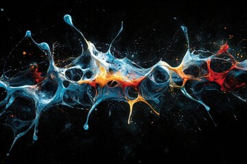 Aufkleber - Vibrant splashes of color create a dynamic abstract composition against a dark background