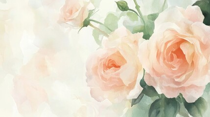 Poster - Watercolor flowers create a serene spring atmosphere with soft hues and blending colors for an artistic background