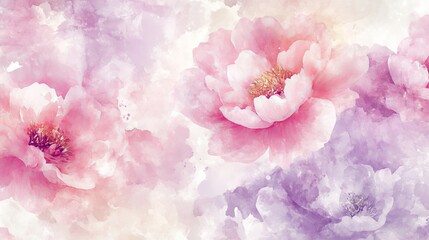 Poster - Beautiful watercolor flowers in shades of pink and lavender create an abstract spring background full of softness and tranquility