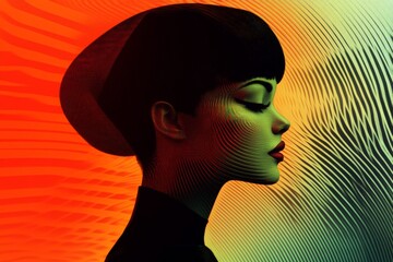 Poster - Unique profile silhouette of a woman with vibrant colors and intricate patterns in a modern artistic style